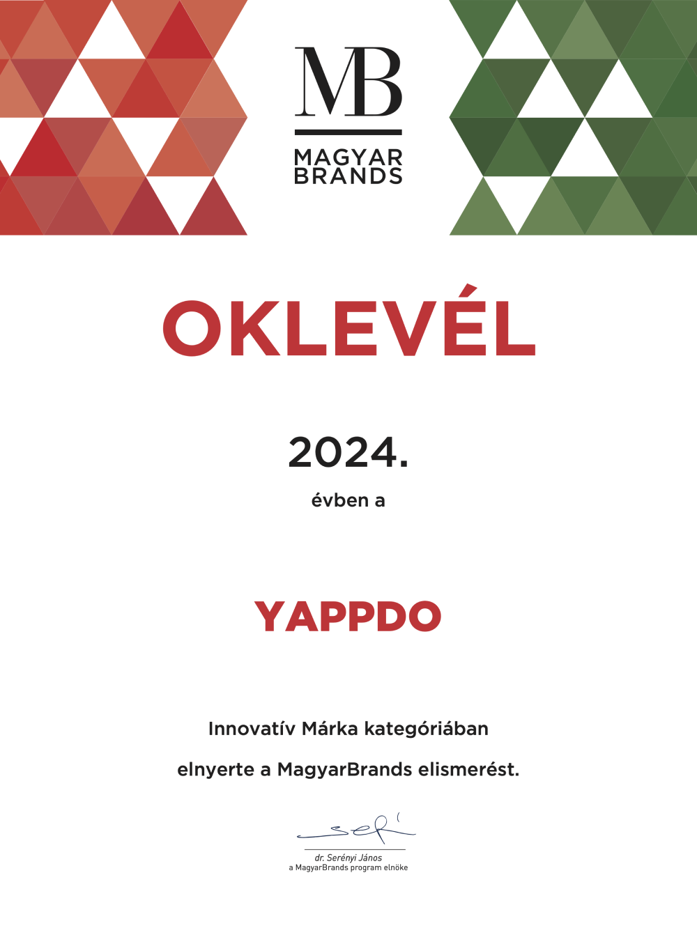 Yappdo Magyar Brands díj nyertes